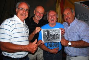 Martin Nefdt (far right) and his former Springbok team-mates (from left) Jack Lester, Johan Nicol and Willie Marx will be "cycling for the love of animals" at The Herald VW Cycle Tour in Port Elizabeth on February 2. Here they hold their team photo from the 1967 world track championships in Amsterdam. Photo: Coetzee Gouws/Full Stop Communications