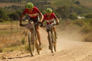 Charles Keey and Darren Lill of Team Cannondale Blend. Photo: Greg Beadle / Cape Epic / SPORTZPICS