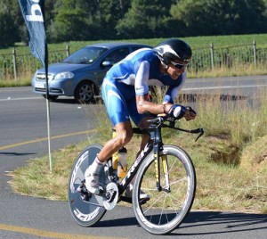 Defending champion Nic Dougall of the MTN-Qhubeka feeder team en route to winning the individual time-trial on the opening stage of the Bestmed Tour de Boland just outside Stellenbosch on Tuesday. Photo: Full Stop Communications