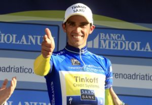 Alberto Contador on the podium after winning Stage 5 and taking the overall lead of the 2014 Tirreno Adriatico. Photo: Cycling Weekly