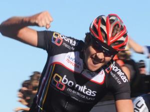 Herman Fouche handed the Bonitas Pro Cycling team its first stage win at the Mzansi Tour after he won a bunch sprint finish on the third stage. Photo: Courtney Africa
