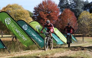 Johann Rabie (left) and Gawie Combrinck of EAI Cycling come home for their third stage win in the nine-day Old Mutual joBerg2c at Hazeldene farm near Underberg in KwaZulu-Natal on Wednesday. Photo: Full Stop Communications