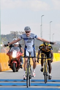 Bonitas star Dylan Girdlestone will be looking for his third title at the Bestmed Jock Cycle Classique, presented by ASG, on July 19. Here Girdlestone, formerly of Westvaal-BMC, celebrates his victory in last year's event. Photo: Jetline Action Photo