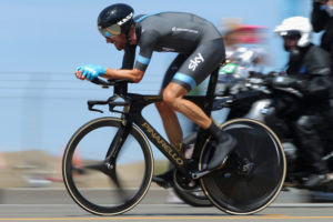 Sir Bradley Wiggins of Great Britain riding for Team Sky races the individual time trial to victory in stage two and takes the overall race lead in the 2014 Amgen Tour of California on May 12. Photo: Doug Pensinger / Getty Images