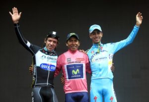 Nairo Quintana with Fabio Aru and Rogoberto Uran on stage twenty-one of the 2014 Giro d'Italia. Photo: Cycling Weekly