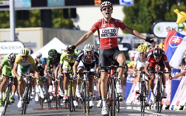 Perfect timing: The peloton were unable to catch Tony Gallopin. Photo: AFP