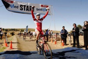 HB Kruger from Team Bonitas races over the line at the Bestmed Satellite Classic that took place near Hartbeespoort on Saturday.Photo: Jetline Actionphoto