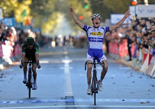 Jelle Wallays took Paris-Tours from fellow breakaway Thomas Voeckler. Photo: AFP