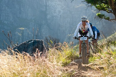 Riders in action in the Banhoek Valley, a section of the Pennypinchers Origin Of Trails route. Photo: Cherie Vale / Newsport Media