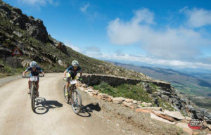 Catherine Williamson (left) and Esther Suss of Sasol Racing head towards stage victory in the women's race  during Stage 4 of the Cape Pioneer Trek from De Rust to Swartberg Pass, South Africa on Thursday. Photo credit: Zoon Cronje/Nikon 