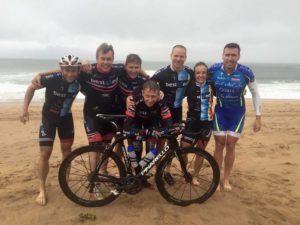 These seven intrepid cyclists completed the 700km journey from Pretoria to Ballito in aid of the Cancer Association of South Africa this week. They were (from left) Malcolm Barske, Chris Luyt, Julien van der Pluym, Jeandre van Schalkwyk, Michelle Benson, Gert Nel and (front) Chris van Rooyen. Photo: Supplied