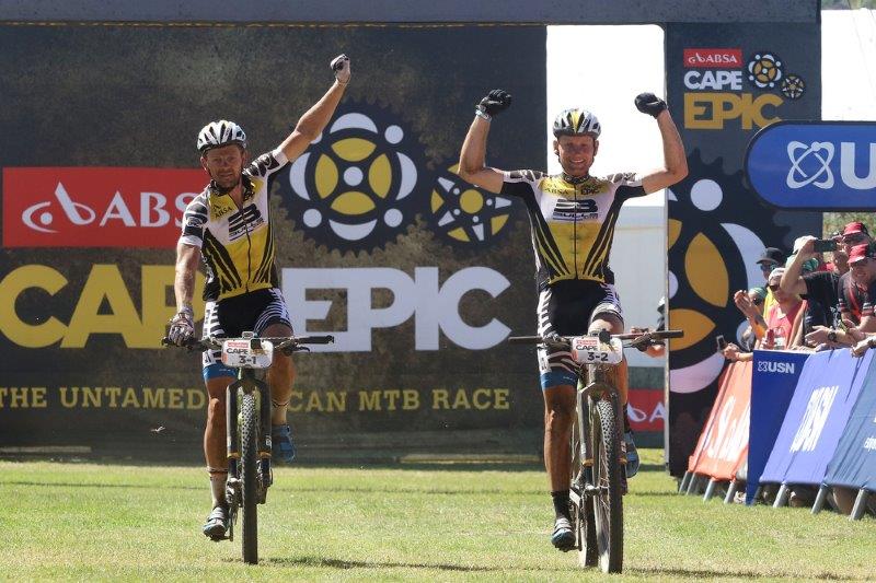 Karl Platt and Urs Huber won the third stage of the 2016 Absa Cape Epic in Wellington today. Photo: Shaun Roy
