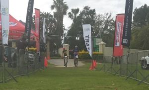 Dylan Rebello (left) and Chris Wolhuter took the victory at stage one of the 2016 Gravel & Grape MTB Challenge today. Photo: twitter.com/gravelandgrape