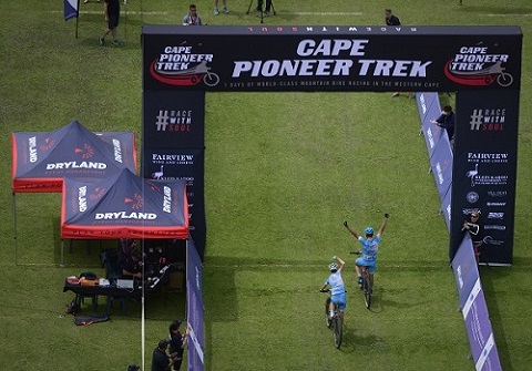 Estonians Peeter Pruus and Peeter Tarvis captured the stage win and closed the gap on the overall leaders on stage two of the Cape Pioneer Trek in George on Tuesday. Photo: www.zooncronje.com 