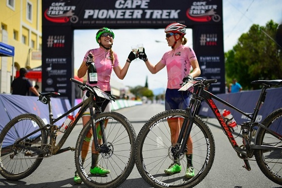 Mariske Strauss (left) and Cherie Redecker won all seven stages and claimed the overall women’s title at the Cape Pioneer Trek on Saturday. Photo: www.zcmc.co.za