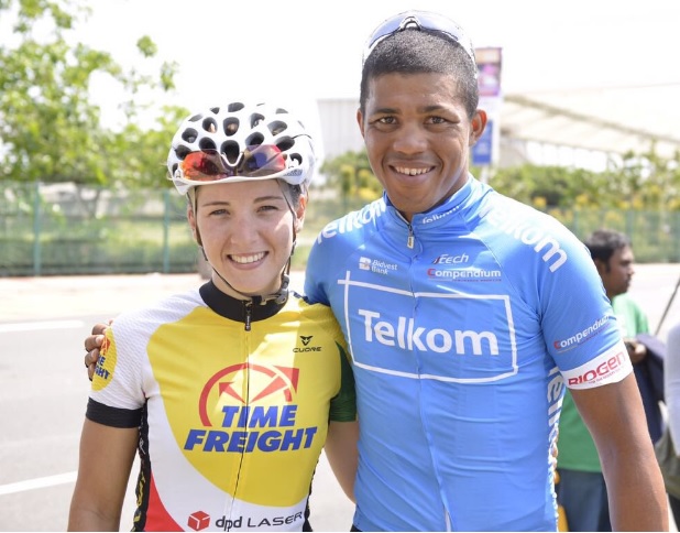 The 2016 Amashova Durban Classic winners, Nolan Hoffman and Kim le Court after their successful race. Photo: twitter.com/TeamVitalitySA