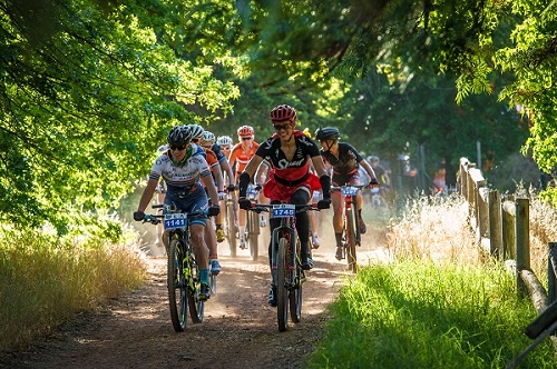 Robyn de Groot (left) and Ariane Lüthi en route during stage two of the Origin Of Trails in Stellenbosch yesterday. Photo: Tobias Ginsberg