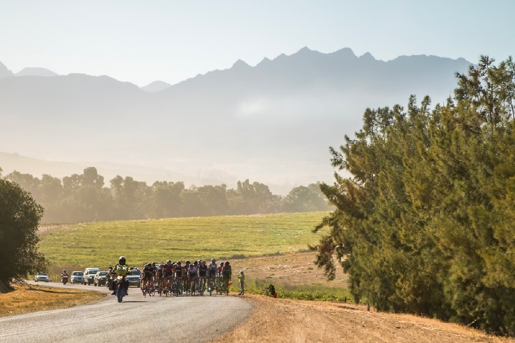 A bunch of riders in action