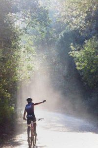 A participant on a dirt trail