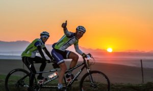 Tandem riders give a thumbs up during the Around The Pot Overberg 100 Miler.