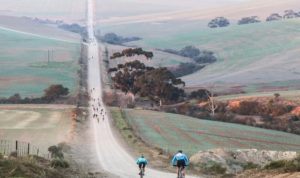 A long stretch of dirt road during the Around The Pot Overberg 100 Miler.