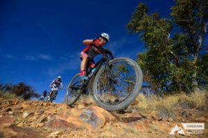 Riders carefully descend