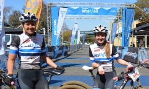 The top two women in the 50km MTB race were, from left, Nicolene Marais (second) and Kristen Louw (1st).
