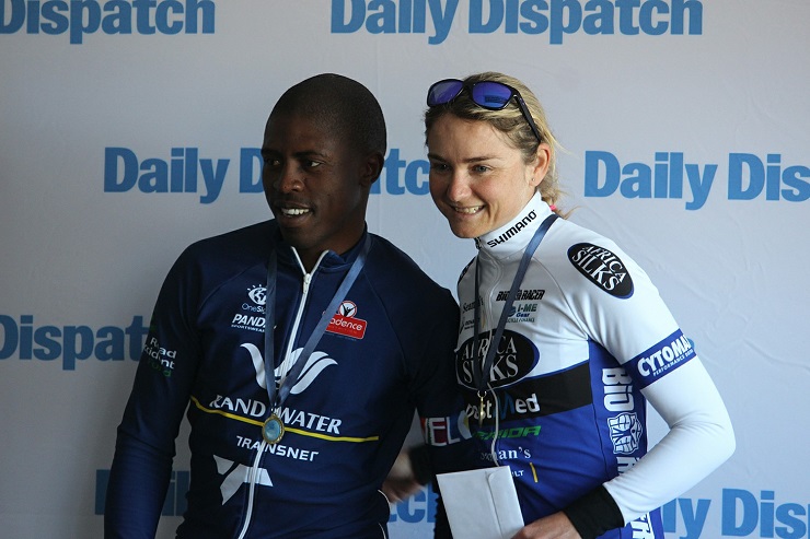 Thulasizwe Mxenge and Anriette Schoeman won the men's and women's race at the Daily Dispatch Cycle Tour in East London today.