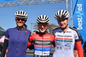 The top three women in the 103km road race at the 20th edition of the Cycle4Cansa Championship were, from left, Cherise Willeit, Carla Oberholzer and Heidi Dalton.