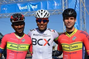The top three men in the 103km road race at the 20th edition of the Cycle4Cansa were, from left, Clint Hendricks, Nolan Hoffman and Ryan Harris.