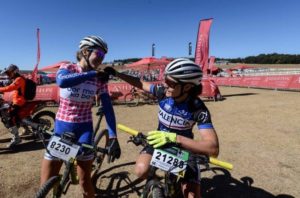 Candice Lill (left) and Samantha Sanders at the National MTB Series in Dullstroom