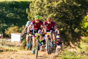 The Maties cycling team leads the pack on day one of the Varsity MTB Challenge just outside of Paarl.