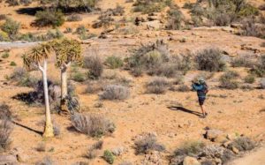 An image of a rider stopping on route to take a photo of his bike during the second day of the Namaqua Quest MTB Stage Race.