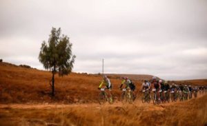 An action photo of the men's marathon race on the first day of the sixth leg of the National MTB Series in Dullstroom, Mpumalanga, yesterday.