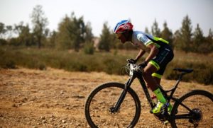 Phillimon Sebona tackling a small climb during the Trailseeker Series Gauteng #4 Hazeldean.