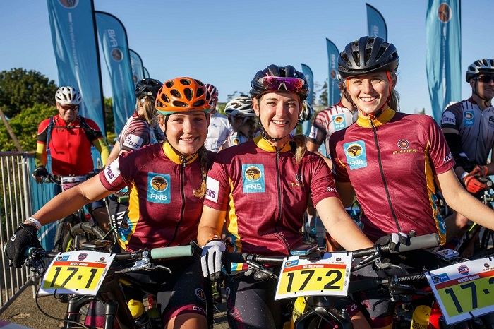 The Stellenbosch University women's team of, from left, Frances du Toit, Nicky Giliomee and Marie Kempf will be the team to beat after taking a four-minute lead on the opening stage of the Varsity MTB Challenge at Nederburg wine farm near Paarl today.