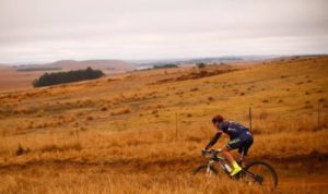 A RoadCover cyclist en route to the finish on the first day of the sixth leg of the National MTB Series in Dullstroom, Mpumalanga, yesterday.