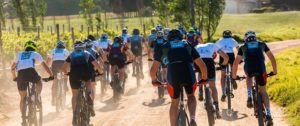 Teams in action soon after the start of day one of the Varsity MTB Challenge just outside of Paarl.