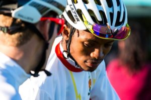 William Mokgopo waiting to start day one of the Varsity MTB Challenge just outside of Paarl.