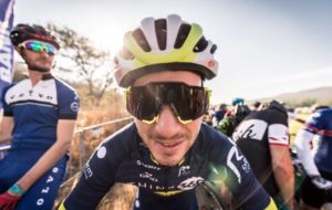 An image of one of the Berg and Bush 'Great Trek' mountain bikers posing for a photo at the start.