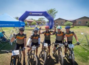 Pictured here are some of the Berg and Bush 'Great Trek' mountain bikers celebrating their completion of the Berg and Bush 'Great Trek'.