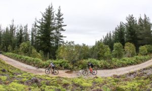 Two riders make their way along a dirt track during day three of the Cape Pioneer Trek.