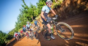 Riders tackling a climbing section during stage one of the Wines2Whales Adventure. Photo: Tobias Ginsberg