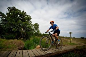 Crossing a wooden bridge