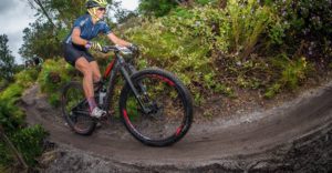 Cherise Willeit takes on the muddy trails during day one of the Wines2Whales Race.