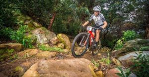 A close-up of Swiss mountain biker Christoph Sauser during day one of Wines2Whales Race.