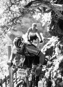 A rider pushes his way through a narrow section of the Trailseeker route.