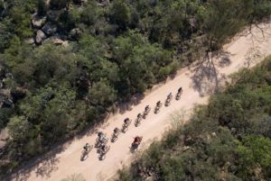 An aerial view of riders along the Trailseeker Diamond Rush route.