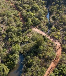 An aerial view of riders along the Trailseeker Diamond Rush route.