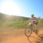 A rider enjoys a dusty section of the Trailseeker Diamond Rush route.